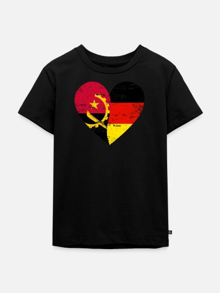 Angola Deutschland Flaggenherz - Kinder Premium Bio T-Shirt - Schwarz