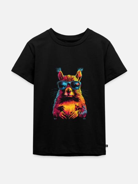 Eichhörnchen mit Sonnenbrille Regenbogen - Kinder Premium Bio T-Shirt - Schwarz