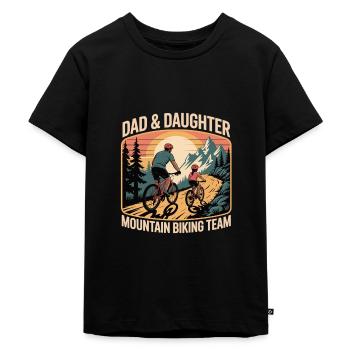 Vater-Tochter MTB Abenteuer - Kinder Premium Bio T-Shirt - Schwarz - Vorne - Mikhail (115cm)