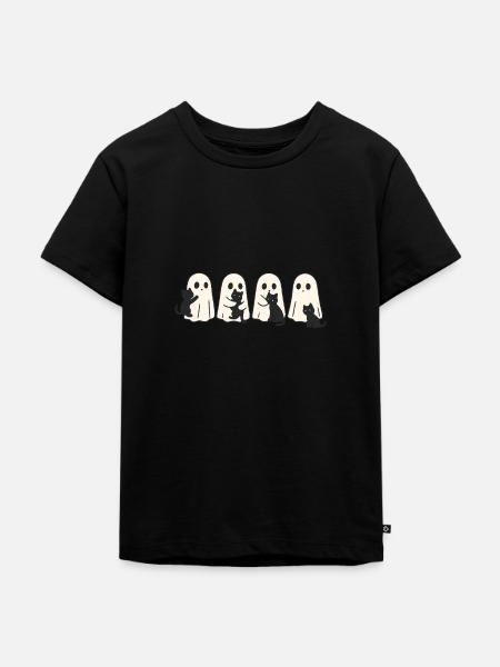 Geist & Katze – Halloween Fun - Kinder Premium Bio T-Shirt - Schwarz