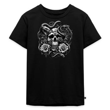 Crâne gothique et Roses Art graphique - T-shirt Premium bio Enfant - noir - Devant - Mikhail (115cm)
