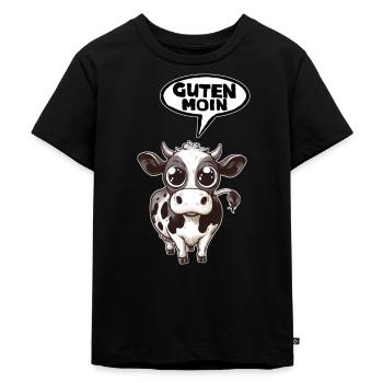 Gutemn Morgen Moin Kuh Cow Sprechblase 03 - Kinder Premium Bio T-Shirt - Schwarz - Vorne - Mikhail (115cm)