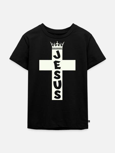 Jesus Kreuz Krone Grafik - Kinder Premium Bio T-Shirt - Schwarz