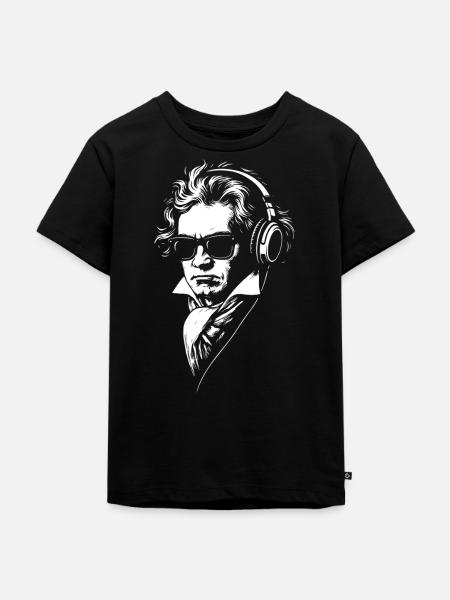 Retro DJ Beethoven Gesicht Porträt - Kinder Premium Bio T-Shirt - Schwarz