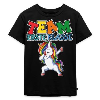 Schule Einschulung Schulanfang Einhorn Mädchen Jun - Kinder Premium Bio T-Shirt - Schwarz - Vorne - Mikhail (115cm)
