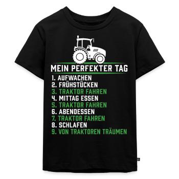 Landwirt traktor mein perfekter tag traktor - Kinder Premium Bio T-Shirt - Schwarz - Vorne - Mikhail (115cm)