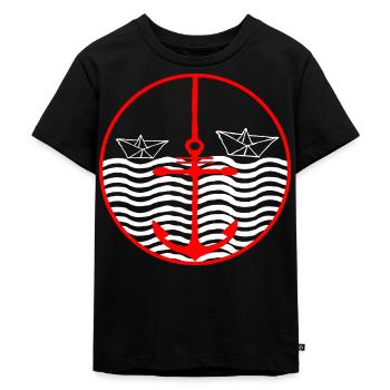Une ancre Ahoy avec des vagues d’amour et la mer - T-shirt Premium bio Enfant - noir - Devant - Mikhail (115cm)