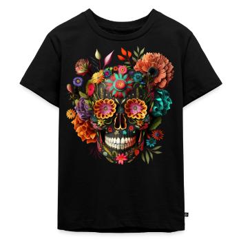 Mexiko Totenkopf, Sugar Skull, Zucker-Schädel - Kinder Premium Bio T-Shirt - Schwarz - Vorne - Mikhail (115cm)