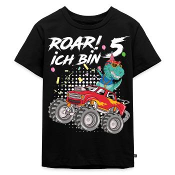 5. Geburtstag Kindergeburtstag Roar Ich Bin 5 - Kinder Premium Bio T-Shirt - Schwarz - Vorne - Mikhail (115cm)