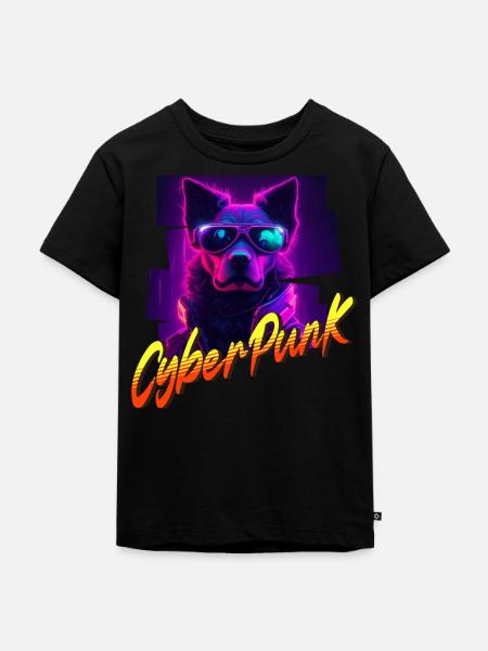 Cyberpunk-Hund - Kinder Premium Bio T-Shirt - Schwarz