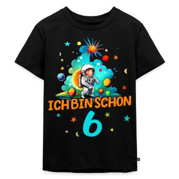 6. Geburtstag für Kind Astronaut Weltraum Geschenk - Kinder Premium Bio T-Shirt - Schwarz - Vorne - Mikhail (115cm)