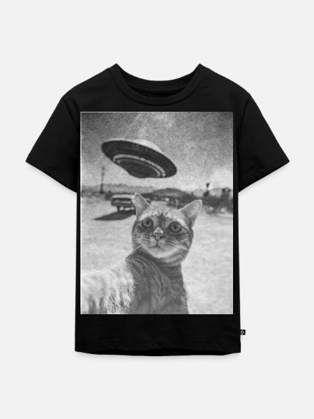 Surreal: cat + ufo - Kinder Premium Bio T-Shirt - Schwarz