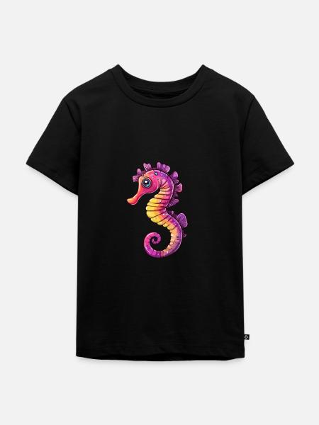 Buntes Seepferdchen Comic - Kinder Premium Bio T-Shirt - Schwarz