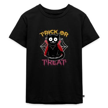 Cat Vampire Trick or Treat Pumpkin Halloween Kid - Kinderen Premium Bio T-shirt - zwart - Voor - Mikhail (115cm)
