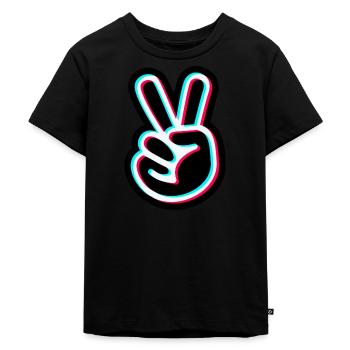 Peace Hand Sticker Design - Peace Sign - Kids Premium Organic T-Shirt - black - Front - Mikhail (115cm)