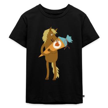 Pferd Schultüte - Kinder Premium Bio T-Shirt - Schwarz - Vorne - Mikhail (115cm)