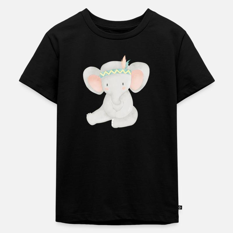 Boho Elefant - Kinder Premium Bio T-Shirt - Schwarz