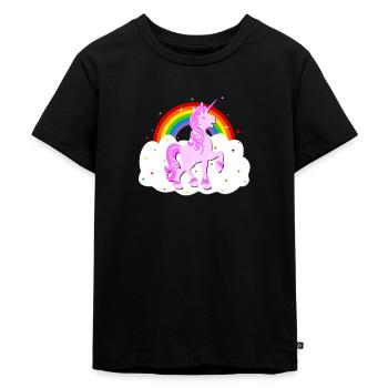 Einhorn Regenbogen Sterne Wolke Unicorn - Kinder Premium Bio T-Shirt - Schwarz - Vorne - Mikhail (115cm)