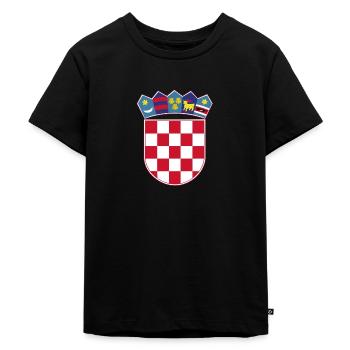 Moja Domovina- Wappen Kroatien - Kinder Premium Bio T-Shirt - Schwarz - Vorne - Mikhail (115cm)