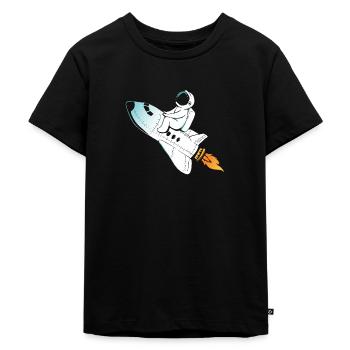 Rakete Astronaut zum Mond - Kinder Premium Bio T-Shirt - Schwarz - Vorne - Mikhail (115cm)