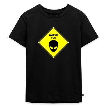 Watch for Gray Aliens sign - Kids Premium Organic T-Shirt - black - Front - Mikhail (115cm)