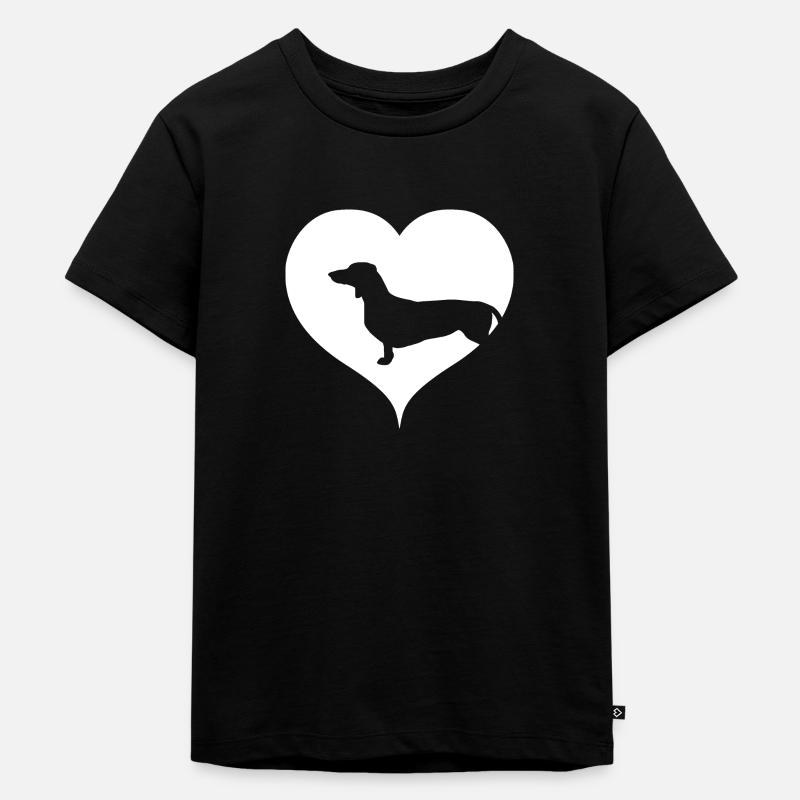 Herz Dackel Hund - Kinder Premium Bio T-Shirt - Schwarz
