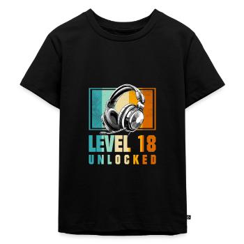 18e anniversaire Garçon Vidéo Gamer Niveau 18 Débloqué - T-shirt Premium bio Enfant - noir - Devant - Mikhail (115cm)