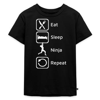 Ninja Warrior - Eat Sleep Ninja Repeat. - Kinder Premium Bio T-Shirt - Schwarz - Vorne - Mikhail (115cm)