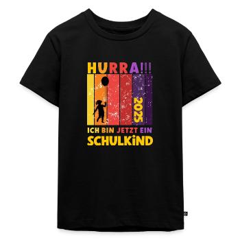 Shirt Einschulung Schulkind 2025 Luftballon - Kinder Premium Bio T-Shirt - Schwarz - Vorne - Mikhail (115cm)