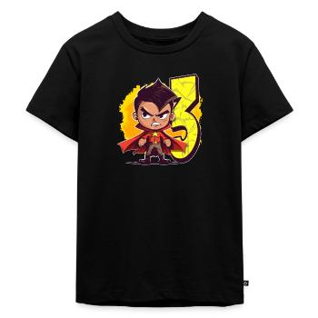 3 Year Old Superhero & Action Children's Birthday Party - Kids Premium Organic T-Shirt - black - Front - Mikhail (115cm)