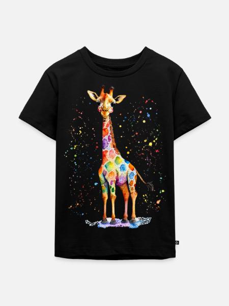 Bunte Aquarell Giraffe - Kinder Premium Bio T-Shirt - Schwarz