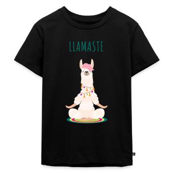LLAMASTE Yoga Lama - Kinder Premium Bio T-Shirt - Schwarz - Vorne - Mikhail (115cm)
