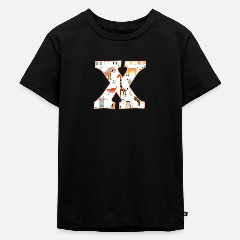 Buchstabe X, Monogramm, Tiermuster - Kinder Premium Bio T-Shirt - Schwarz