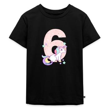 Geburtstag Zahl 6 Einhorn Stern Sterne - Kinder Premium Bio T-Shirt - Schwarz - Vorne - Mikhail (115cm)