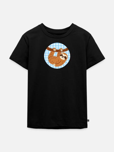 niedliches Faultier kariert - Kinder Premium Bio T-Shirt - Schwarz
