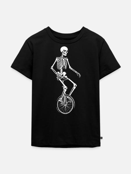 Skelett fährt Einrad - Kinder Premium Bio T-Shirt - Schwarz