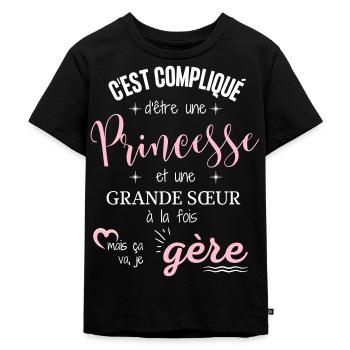 Humour grande soeur, Cadeau Grande sœur Princesse - T-shirt Premium bio Enfant - noir - Devant - Mikhail (115cm)