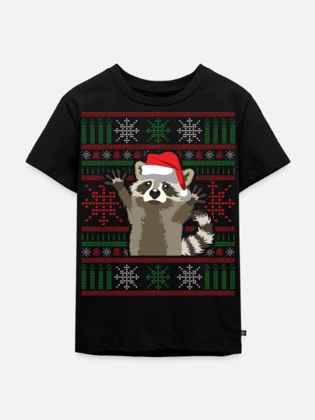 Ugly Christmas Waschbär - Kinder Premium Bio T-Shirt - Schwarz