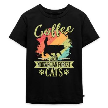 Coffee and Norwegian Forest Cats Hangover - Kids Premium Organic T-Shirt - black - Front - Mikhail (115cm)