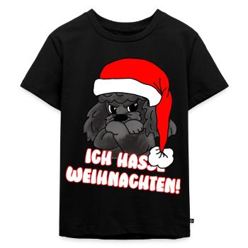 Comicstyle Pudelmotiv - Weihnachten ohne mich - Kinder Premium Bio T-Shirt - Schwarz - Vorne - Mikhail (115cm)