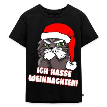 Comicstyle Katzenmotiv - Weihnachten ohne mich - Kinder Premium Bio T-Shirt - Schwarz - Vorne - Mikhail (115cm)