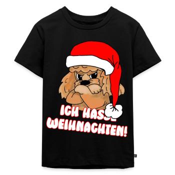 Comicstyle Pudelmotiv - Weihnachten ohne mich - Kinder Premium Bio T-Shirt - Schwarz - Vorne - Mikhail (115cm)
