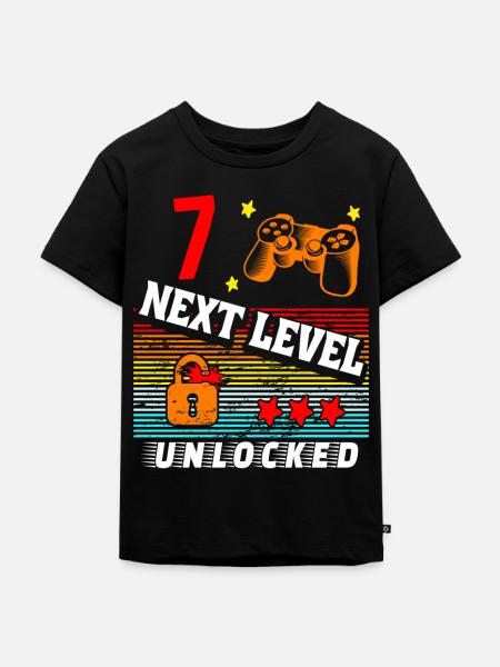 7th birthday level unlocked - Kids Premium Organic T-Shirt - black