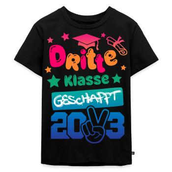 3. Klasse geschafft 2023 - Zeugnis - Kinder Premium Bio T-Shirt - Schwarz - Vorne - Mikhail (115cm)