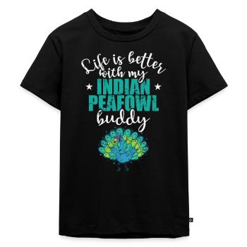 Life is better with my Indian Peafowl Buddy - Kids Premium Organic T-Shirt - black - Front - Mikhail (115cm)