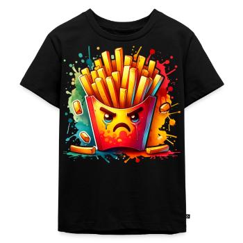 Mecker Frites Pommes Box Pommes Fritten - Kinder Premium Bio T-Shirt - Schwarz - Vorne - Mikhail (115cm)
