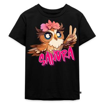 SANDRA - Beau nom de fille avec un hibou mignon - T-shirt Premium bio Enfant - noir - Devant - Mikhail (115cm)