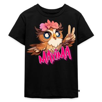 MAXIMA - Beautiful Girl Name with Cute OWL - Kids Premium Organic T-Shirt - black - Front - Mikhail (115cm)