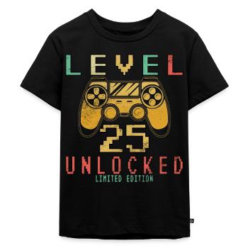 25. Geburtstag Level 25 unlocked - Kinder Premium Bio T-Shirt - Schwarz - Vorne - Mikhail (115cm)