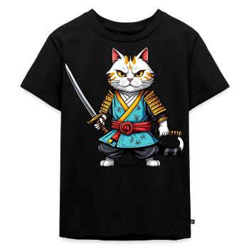 Chat samouraï - T-shirt Premium bio Enfant - noir - Devant - Mikhail (115cm)
